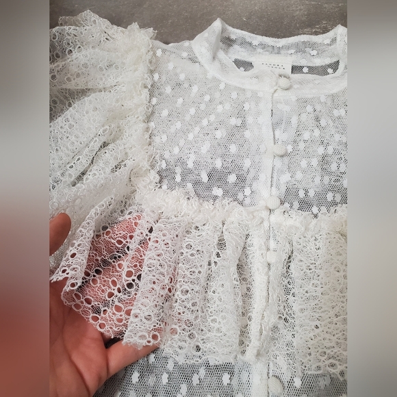 Sandra Mansour X H&M Flounced Tulle Blouse Elegant Sheer Lace. White, Cream. XS. - Picture 5 of 11